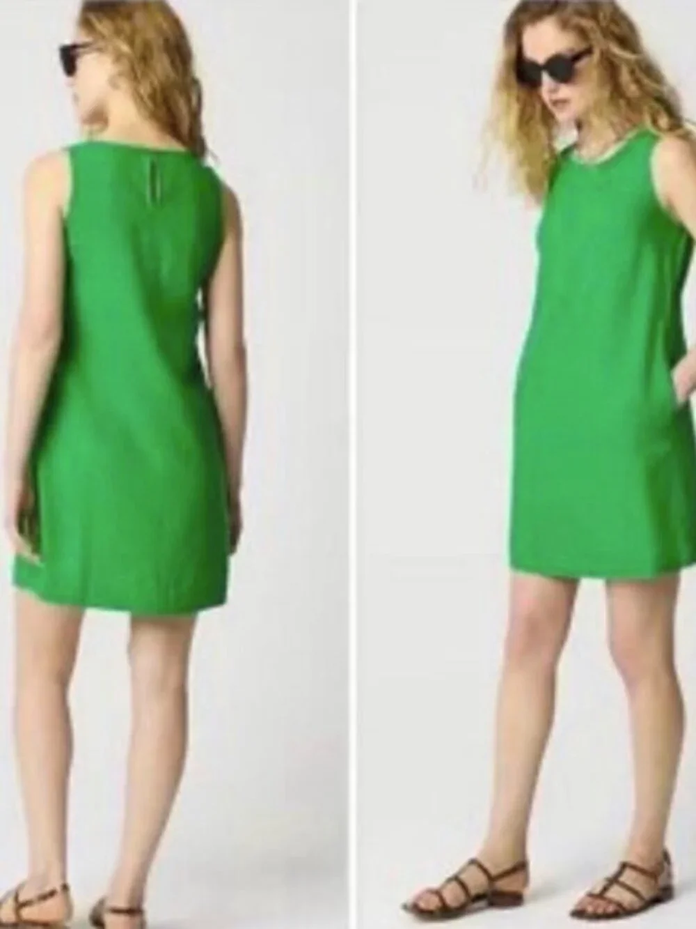 J Crew Linen Blend Mini Dress Womens 12 Pockets Kelly Green Preppy Coastal NEW